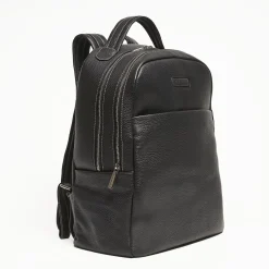 Backpack In Black Leather With Reinforced Back Panel