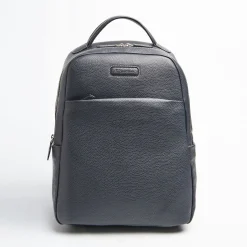 Backpack In Blue Leather With Reinforced Back Panel
