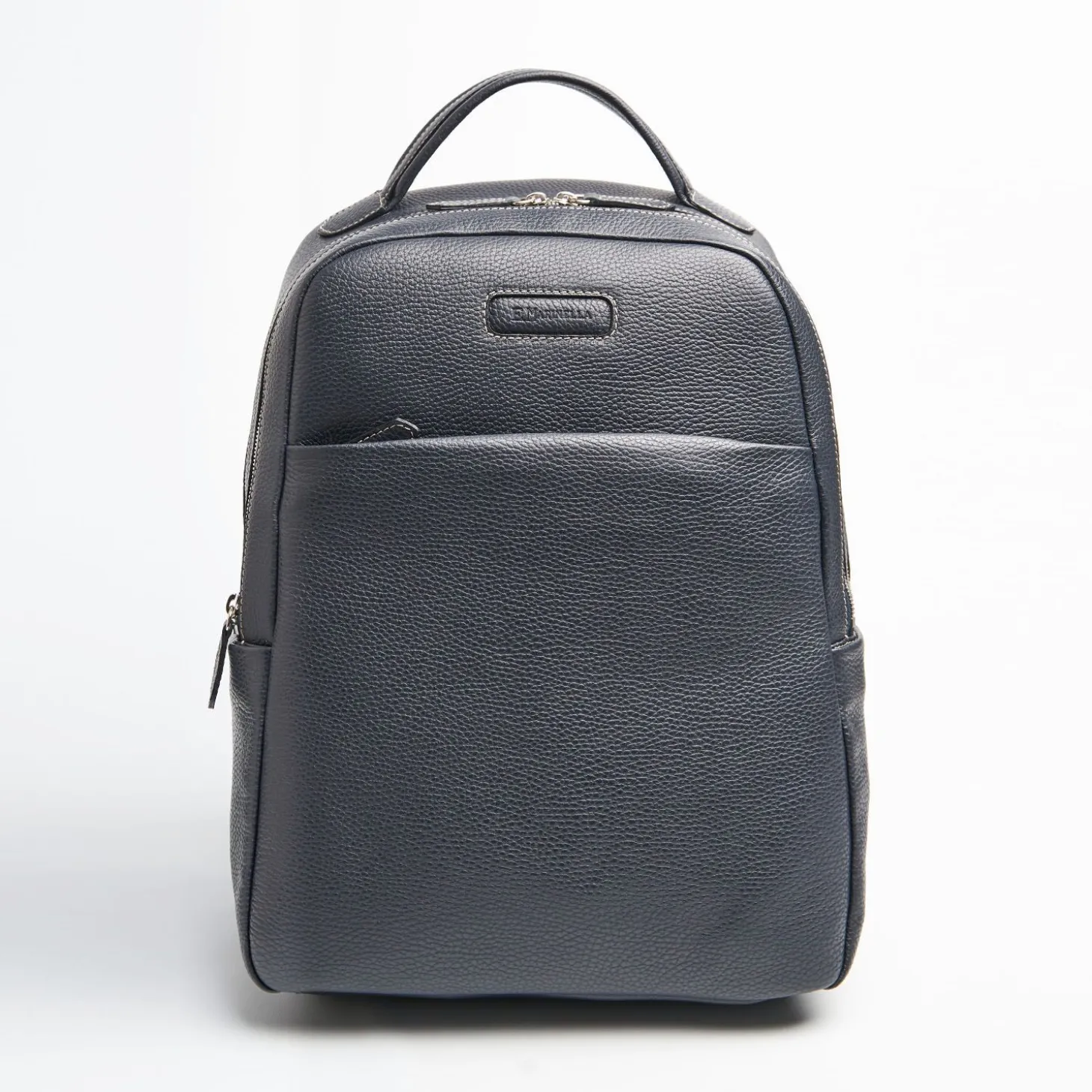 Backpack In Blue Leather With Reinforced Back Panel