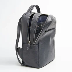 Backpack In Blue Leather With Reinforced Back Panel