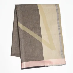 Beige And Gray Cashmere Stole With Pink Silk Detail