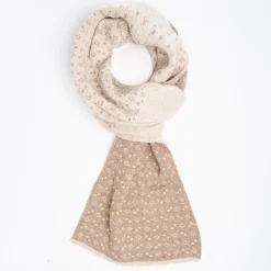 Beige And Light Brown Two-Tone Cashmere Neck Warmer Geometric Pattern