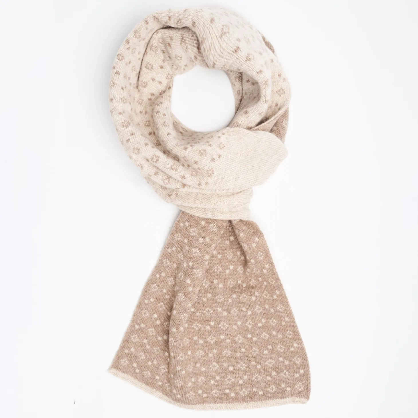 Beige And Light Brown Two-Tone Cashmere Neck Warmer Geometric Pattern