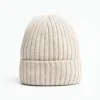 Beige Cashmere Ribbed Beanie