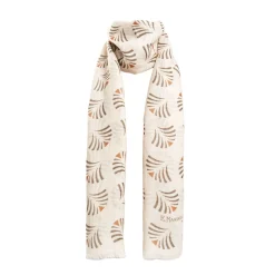 Beige Cotton And Linen Scarf - Brown Fans