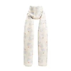 Beige Cotton And Linen Scarf - Light Blue Fans
