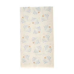 Beige Cotton And Linen Scarf - Light Blue Fans