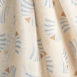 Beige Cotton And Linen Scarf - Light Blue Fans