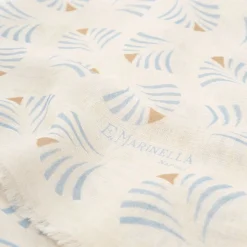 Beige Cotton And Linen Scarf - Light Blue Fans