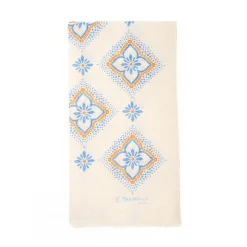 Beige Cotton And Linen Scarf - Light Blue Macro Flowers