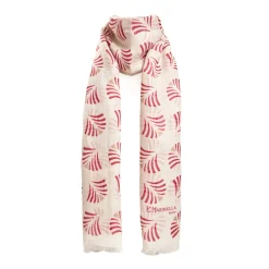 Beige Cotton And Linen Scarf - Red Fans