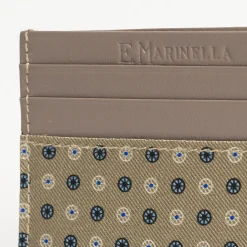 Beige Leather And Silk Credit Card Holder - 5 Compartments