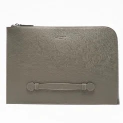 Beige Leather Portfolio With Strap