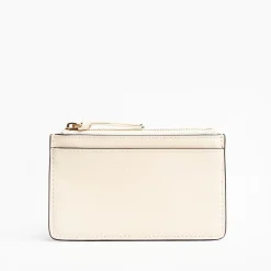Beige Leather Zip Credit Card Holder