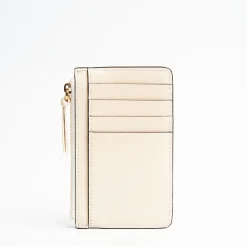 Beige Leather Zip Credit Card Holder