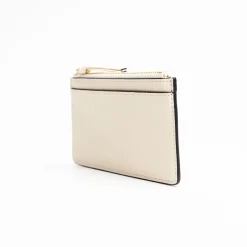 Beige Leather Zip Credit Card Holder