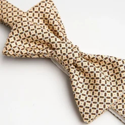 Beige Pre-Knotted Silk Bowtie - Small Geometric Pattern
