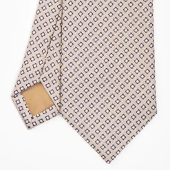 Beige Sartorial Jacquard Silk Tie - Small Flower Pattern