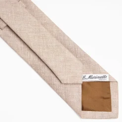 Beige Sartorial Linen And Cotton Tie Solid Color