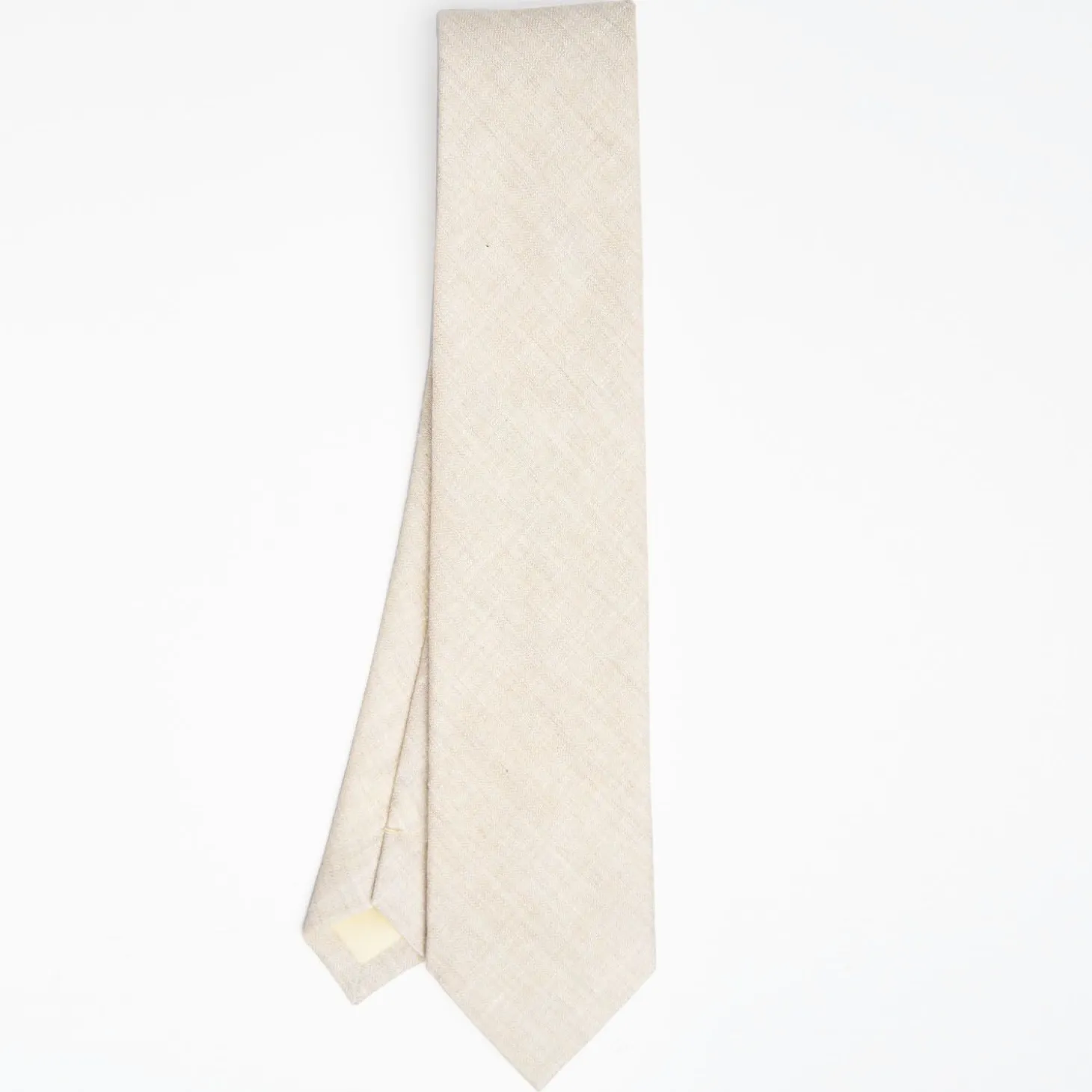 Beige Sartorial Linen And Cotton Tie - Solid Color
