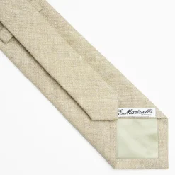 Beige Sartorial Linen And Cotton Tie - Solid Color
