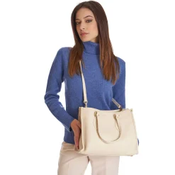 Beige Shopping Bag In Hammered Leather