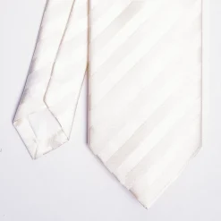 Beige Striped Satin Silk Ceremony Tie