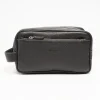 Black Hammered Leather Toiletry Bag