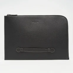 Black Leather Portfolio With Strap