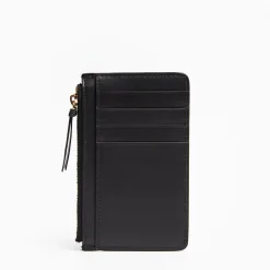 Black Leather Zip Credit Card Holder