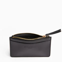 Black Leather Zip Credit Card Holder