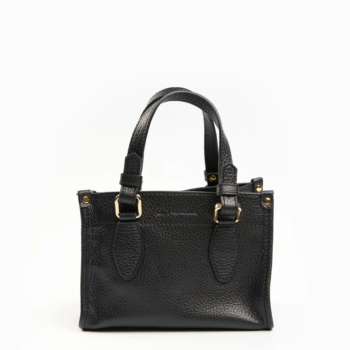 Black Mini Shopping Bag In Hammered Leather