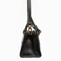 Black Mini Shopping Bag In Hammered Leather