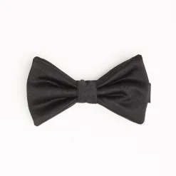 Black Pre-Knotted Silk Satin Bowtie - Solid Color
