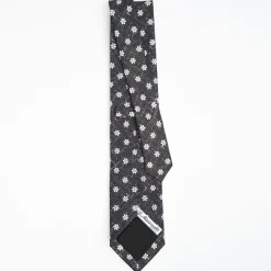 Black Sartorial Cotton And Silk Tie - Large Flower Pattern