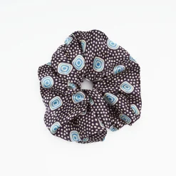 Black Silk Scrunchie - Geometric Pattern