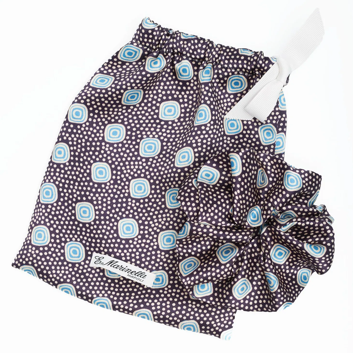Black Silk Scrunchie - Geometric Pattern