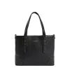 Black Textured Leather Midi Tote Bag