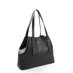 Black Textured Leather Midi Tote Bag