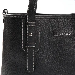 Black Textured Leather Midi Tote Bag