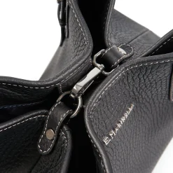 Black Textured Leather Midi Tote Bag