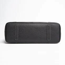 Black Textured Leather Tote Bag