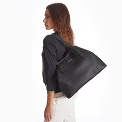 Black Textured Leather Tote Bag