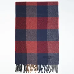 Blue And Burgundy Cashmere Plaid Scarf With Bangs