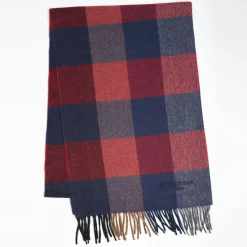 Blue And Burgundy Cashmere Plaid Scarf With Bangs