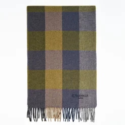 Blue And Dark Green Cashmere Plaid Scarf With Bangs