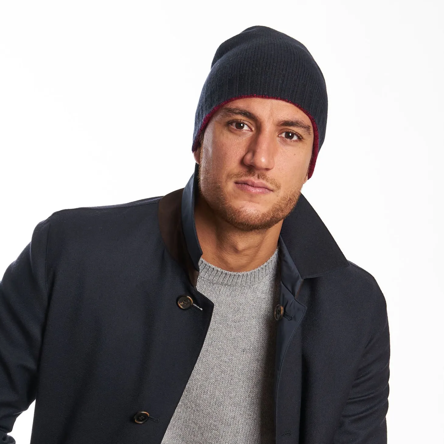 Blue And Red Bicolor Cashmere Beanie