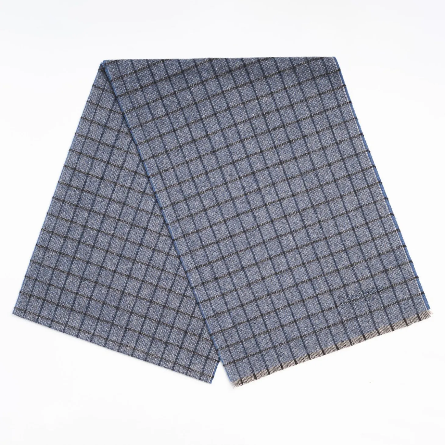 Blue Cashmere Small-Check Scarf