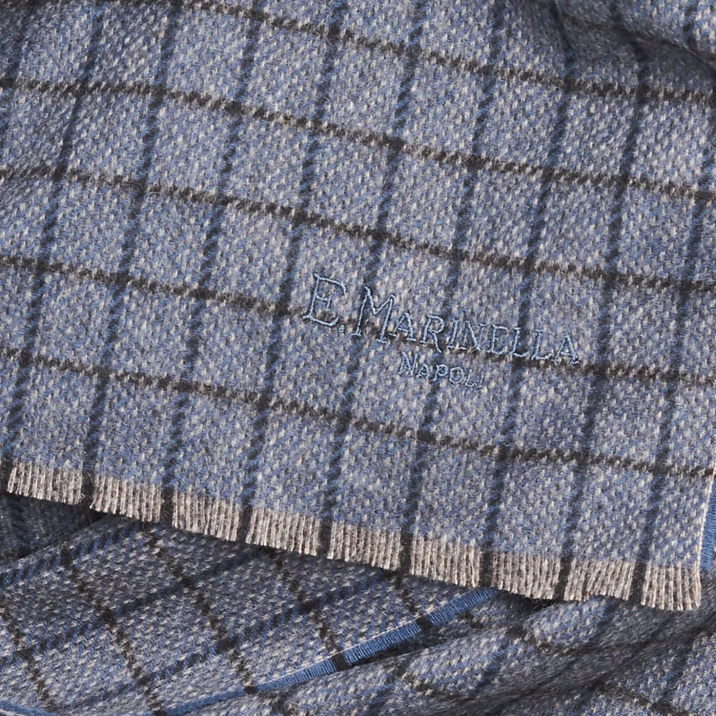 Blue Cashmere Small-Check Scarf