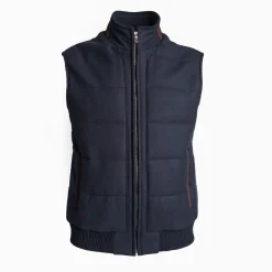 Blue Down Gilet With Alcantara Details